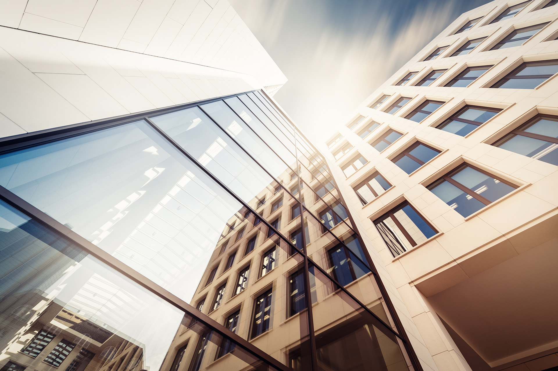 Futuristic office building in the sunlight